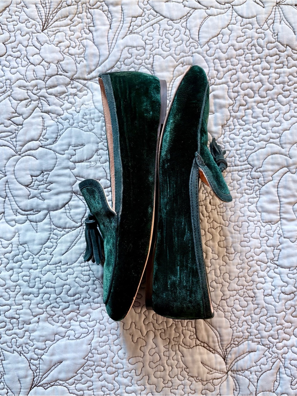J.Crew Marie Velvet Tassel Loafers Dark Green Slip-On Flats Leather Sole Sz 9🧡 - Picture 5 of 11